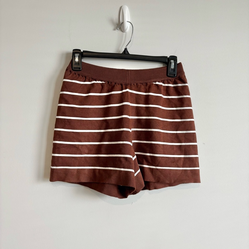 Striped Sweater Sweat Shorts brown‎ white size small